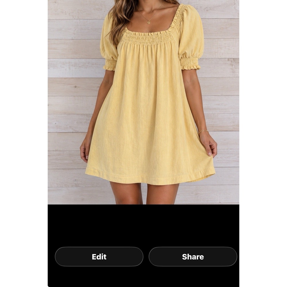 Free People Yellow Puff Sleeve Mini Dress